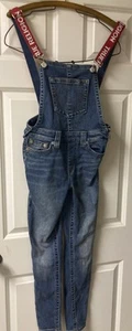 Y2K True Religion Overalls Womens Small Denim Logo Skinny Stretch Bib Grunge - Picture 1 of 9