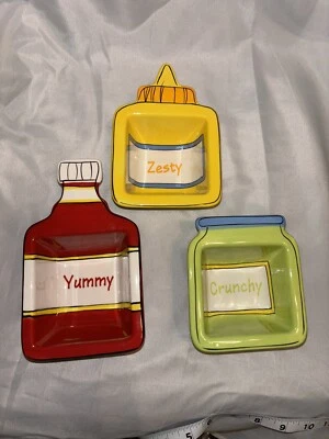Conjunto de 3 Pratos de Condimento de Verão Hallmark Ketchup Mostarda Relish - Imagem 1 de 4