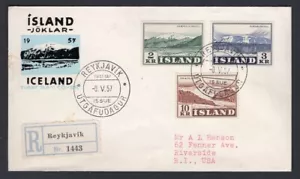 ICELAND 1957 Registered FDC Cover to USA - Picture 1 of 2