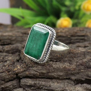 Natural Emerald Ring, 925 Sterling Silver May Birthstone Gemstone Designer Ring - Picture 1 of 5