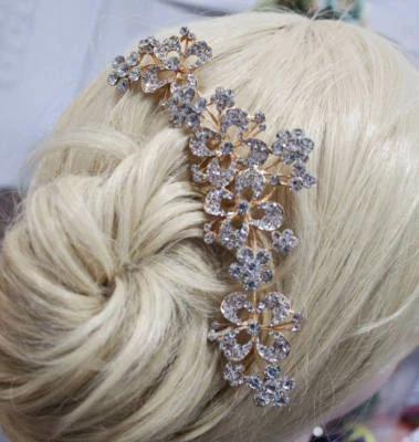 Gold tone hair comb bridal wedding crystal rhinestone hair accessories 041718 - Image 1 of 4