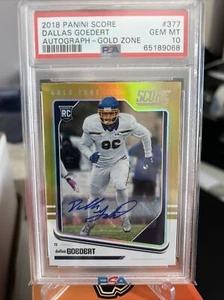 Dallas Goedert 2018 Panini Score Gold Zone novato auto #377 SSP 40/50 PSA 10 - Imagen 1 de 3