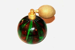 RARE Vintage Watermelon Green/Brown Glass Perfume Bottle Atomizer  - Picture 1 of 8