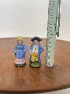 Antique All Bisque Miniature Dollhouse Colonial Couple Figurine 1.5 inches tall - Picture 1 of 7