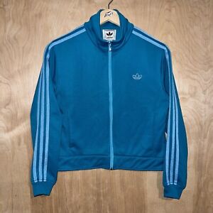 VINTAGE 80s WOMEN’S ADIDAS FULL ZIP POLYESTER LOGO TRACK JACKET TURQUOISE SMALL