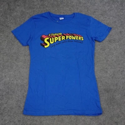 Threadless Shirt Girls Medium M Blue Red I Have Super Powers Short Sleeve Top - Image 1 of 4
