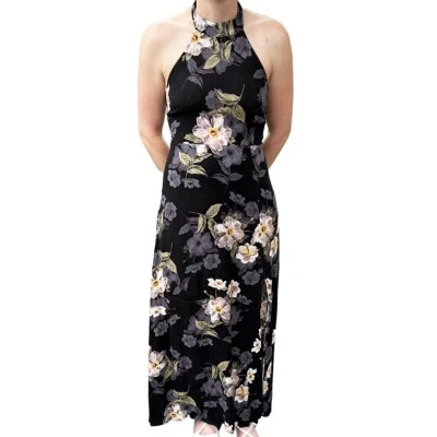 ASTR Halter Floral Maxi Dress • Small • black, blue, yellow, white, green - Image 1 of 4