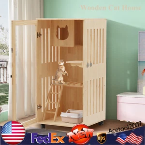 Large Wooden Cat Enclosure Catio Cage Kit - Indoor with Covered Cat House, Ramp - Picture 1 of 12