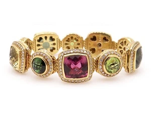 David Yurman Albion 18k Yellow Gold Multi Stone Halo Diamond Bracelet 6 inch - Picture 1 of 12