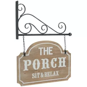 The Porch Sit & Relax Wood Look Wall Decor with Black Metal Hanger Double Sided - Picture 1 of 4