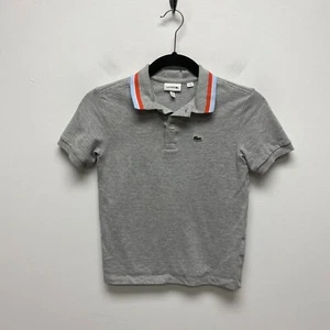 Lacoste Boys Gray Striped Collar Cotton Short Sleeve Casual Basic Polo Shirt 10 - Picture 1 of 7