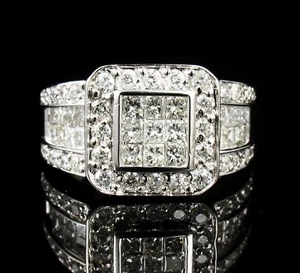 ZALES NATURAL 3.0ctw DIAMOND 14K WHITE GOLD LARGE INVISIBLE SET CLUSTER RING - Picture 1 of 10