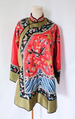 Vintage Elaborate Chinese Silk Robe Butterfly Embroidery Coat Satin Jacket L/XL - Image 1 of 4
