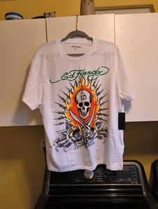 Ed Hardy flaming skull graphic, white, short sleeve T-shirt, Size XL "NWT" - Picture 1 of 9