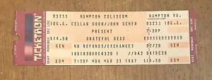 1987 GREATFUL DEAD FULL UNUSED CONCERT TICKET @ HAMPTON COLISEUM, VIRGINIA RARE - Picture 1 of 4