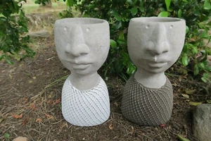 HEAD POT PLANT PLANTER WITH MESH LOOK SUCCULENT GARDEN FEATURE SET OF 2 LARGE - Picture 1 of 11