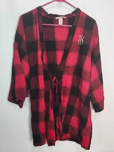 Victoria's Secret Red Black Plaid Robe Cozy XS/ S/ XP/ P (U412) - Picture 1 of 4