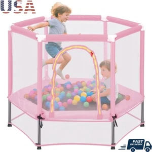55 Inch Mini Trampoline W/ Safety Net Indoor Outdoor Toddler Fun Easy Assemble - Picture 1 of 9