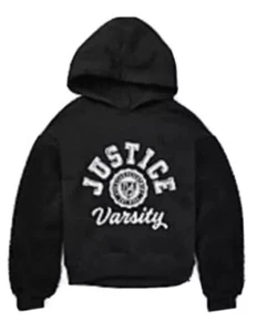 Justice Girls Sherpa Hooded Sweatshirt Justice Logo Black Size 8 - Picture 1 of 4