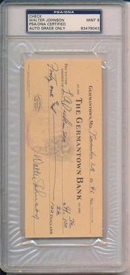 Cheque firmado por Walter Johnson PSA/DNA como nuevo 9 autógrafo Foto 1 de 2