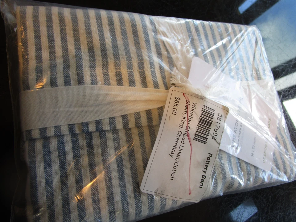 1 Pottery Barn Wheaton Raya King Chambray Azul Falsa Nuevo con etiqueta Foto 1 de 1