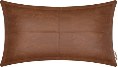 Brown Leather Throw Pillow 12 X 20 Inches, 20" x 12" (Pack of 1) Brown-piping - Image 1 of 4