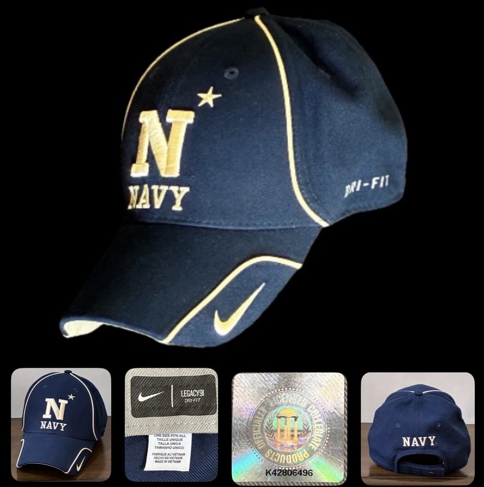 Navy Midshipmen Nike Legacy 91 Embroidered Dri - Fit Cap Strapback Hat Blue Gold - Image 1 of 4
