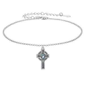 Celtic Cross Bracelet Sterling Silver Tree of Life Cross Bracelet Abalone She... - Picture 1 of 7
