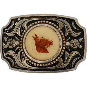 Horse Portrait Rider Riding Rodeo Western Vintage Belt Buckle Cowgirl Cowboy - Picture 1 of 5