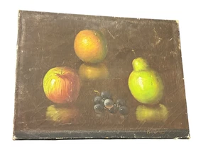 ANCIENNE TOILE NATURE MORTE PEINTURE HUILE FRUIT POMME SANS CADRE - Imagen 1 de 4