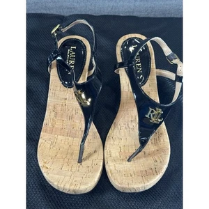 Sandali con zeppa in sughero Lauren Ralph Lauren Naris fibbia cinturino a T perizoma taglia 8,5 B - Foto 1 di 14