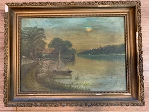 A Larson Late 1890s Swedish Coastal Landscape Oil Painting on Canvas Signed - Picture 1 of 5