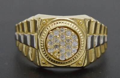 Anillo de sello redondo de ferrocarril de dos tonos de oro macizo amarillo de 10K real todos los tamaños Foto 1 de 4