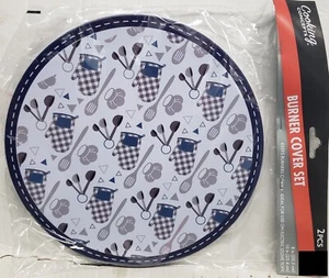 2 Stovetop Printed Tin Burner Covers (1-10" & 1-8") KITCHEN ITEMS & MITTENS, GR - Picture 1 of 6