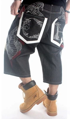 Pantalones Cortos Para Hombre Jeans Bordados Serpiente Pantalones Negros Denim Hip-Hop W30-W46 Foto 1 de 4