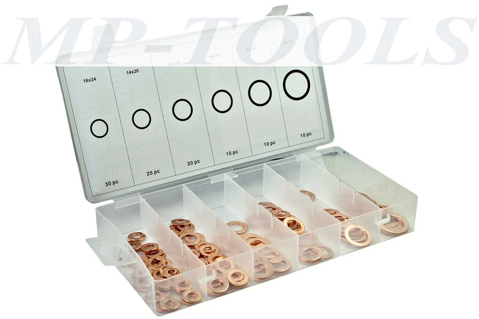 Rondelle rame 110pz anelli tenuta guarnizioni 16x24-14x20-12x18-10x16-8x14-6x12a - Immagine 1 di 1