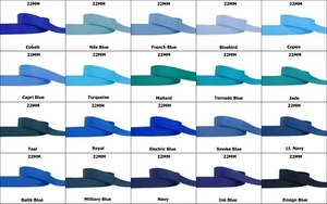 5yds ~~ 22mm Blue Turquoise Jade Navy Royal Grosgrain Ribbon 19 COLOURS U PICK - Picture 1 of 21