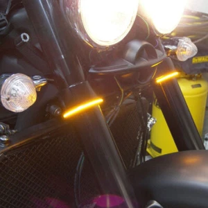2x Universal Super Bright Amber LED Fork Turn Signal Lights Strip For Motorcycle - Picture 1 of 17