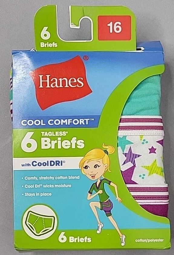 Hanes Cool Comfort 6 Pack Girls Tagless Briefs Size 12 Multi Color