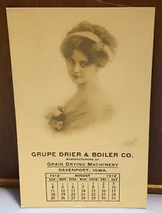 Calendar Advertising Card Grupe Drier Boiler August 1912 Davenport Iowa Vintage - Picture 1 of 4