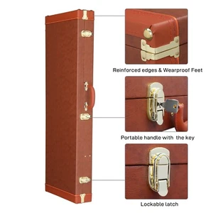 Brown Lockable PU Leather Hard-Shell Electric Guitar Case w/ Red Plush Interior - Picture 1 of 11