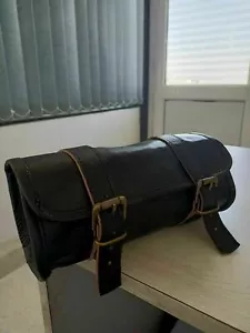 Pair 12" Genuine Goat Leather Saddle Bag Motorcycle Front Fork Black Tool Pouch - Foto 1 di 7