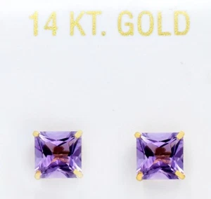 GENUINE 1.80 Cts AMETHYST STUD EARRINGS 14K YELLOW GOLD - FREE APPRAISAL - NWT - Picture 1 of 8