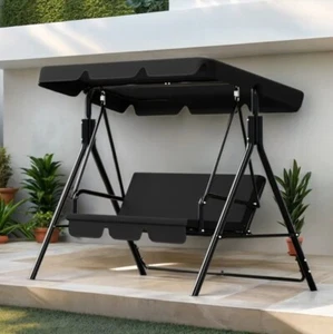 3 Person Hanging Swinging Patio Chair Bench With Waterproof Adjustable Canopy - Picture 1 of 10