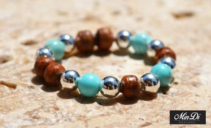 Handmade stretch ring with sterling silver, turquoise magnesite & Guatemalen cla - Imagen 1 de 6