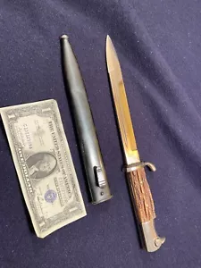 Original WWI WW2 WWII Stag German Short Dress Dagger Bayonet & Scabbard HOLLER - Picture 1 of 9