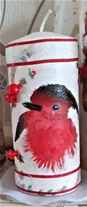 Decoupage Hand Decorated Christmas Pillar Candle Gift - Picture 1 of 3