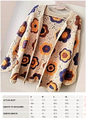 Crochet Pattern copy Ladies pretty Granny hexagon flower cardigan 43-50" 714J - Image 1 of 4