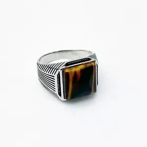 NEU 925 STERLINGSILBER TIGERAUGEN STEINRING HERREN UND DAMEN TÜRKISCHER RING #045 - Bild 1 von 6
