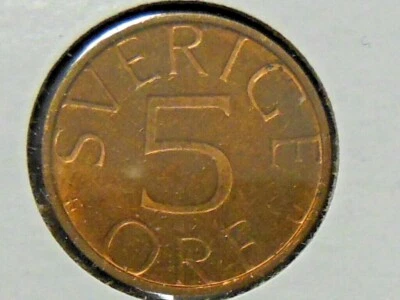 Moneda de bronce sueca de cinco (5) minerales 1981-U "Carl XVl Gustavo"  Foto 1 de 4